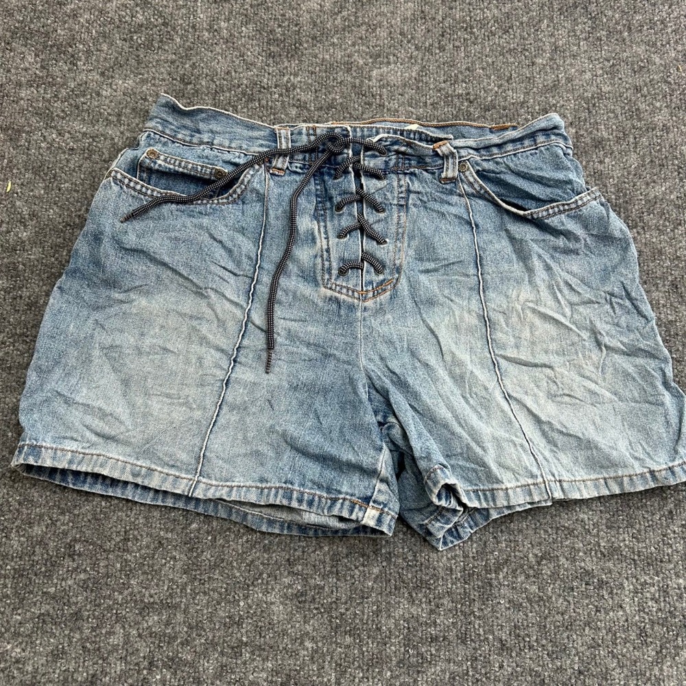 Authentic Brand Shorts Womens Size 10 Blue Lace Up Front Cotton Denim Casual Y2K